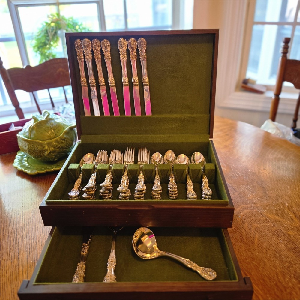 FB Rogers Vintage 52 Piece Silverplate Flatware Set With Wood Silverware Chest